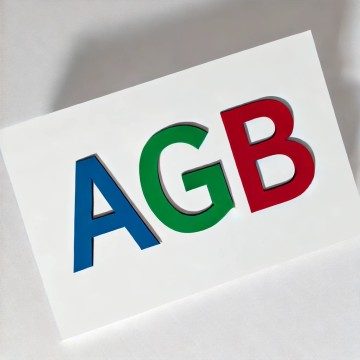 Karte mit den Buchstaben AGB in Blau, Grün und Rot auf weißem Hintergrund.